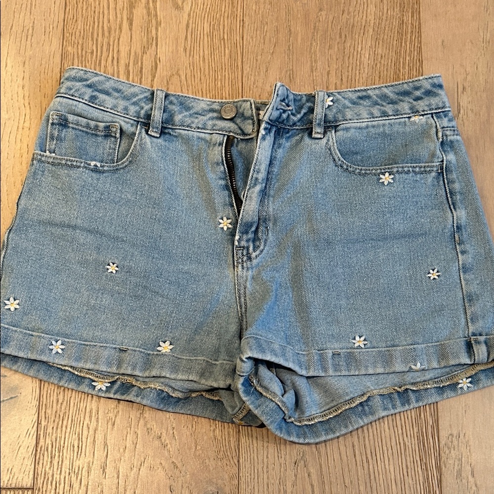 PacSun Light Blue Jean Shorts with White Floral Accents